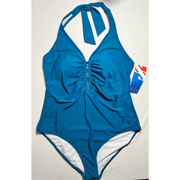 Sun & Sea Swimsuit One Piece Blue Size 20‎ NWT Tie Neck - Picture 1 of 11